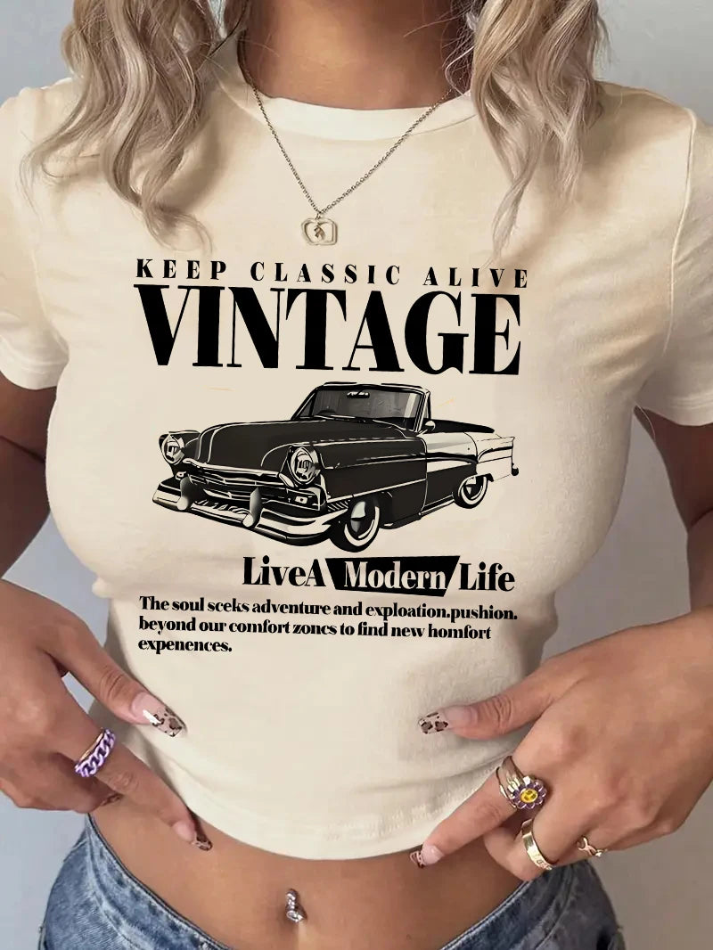Vintage Car Crop Tee