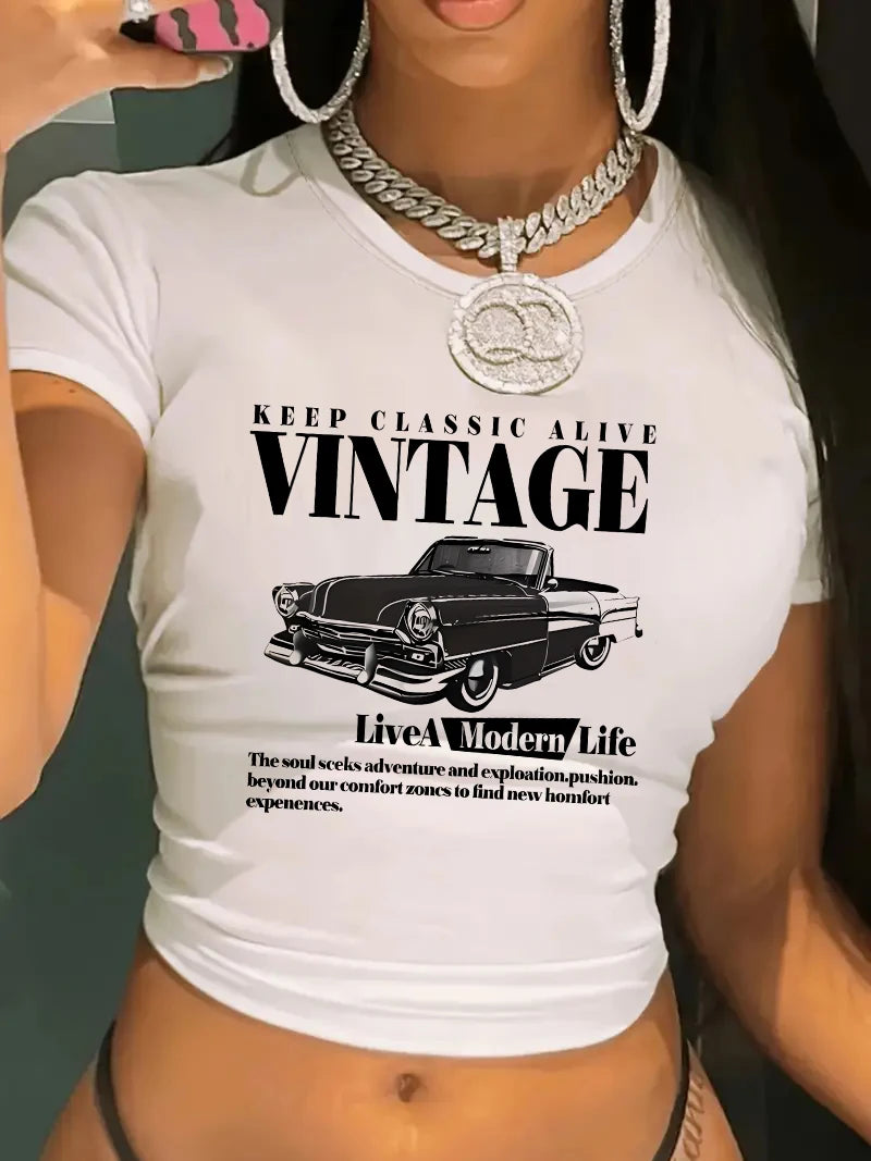 Vintage Car Crop Tee