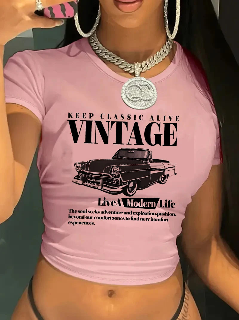 Vintage Car Crop Tee
