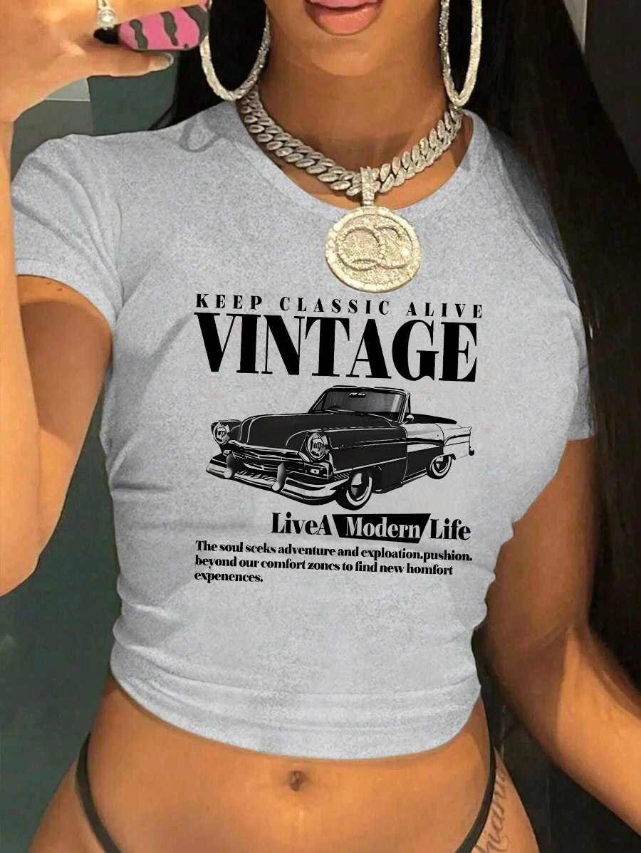 Vintage Car Crop Tee